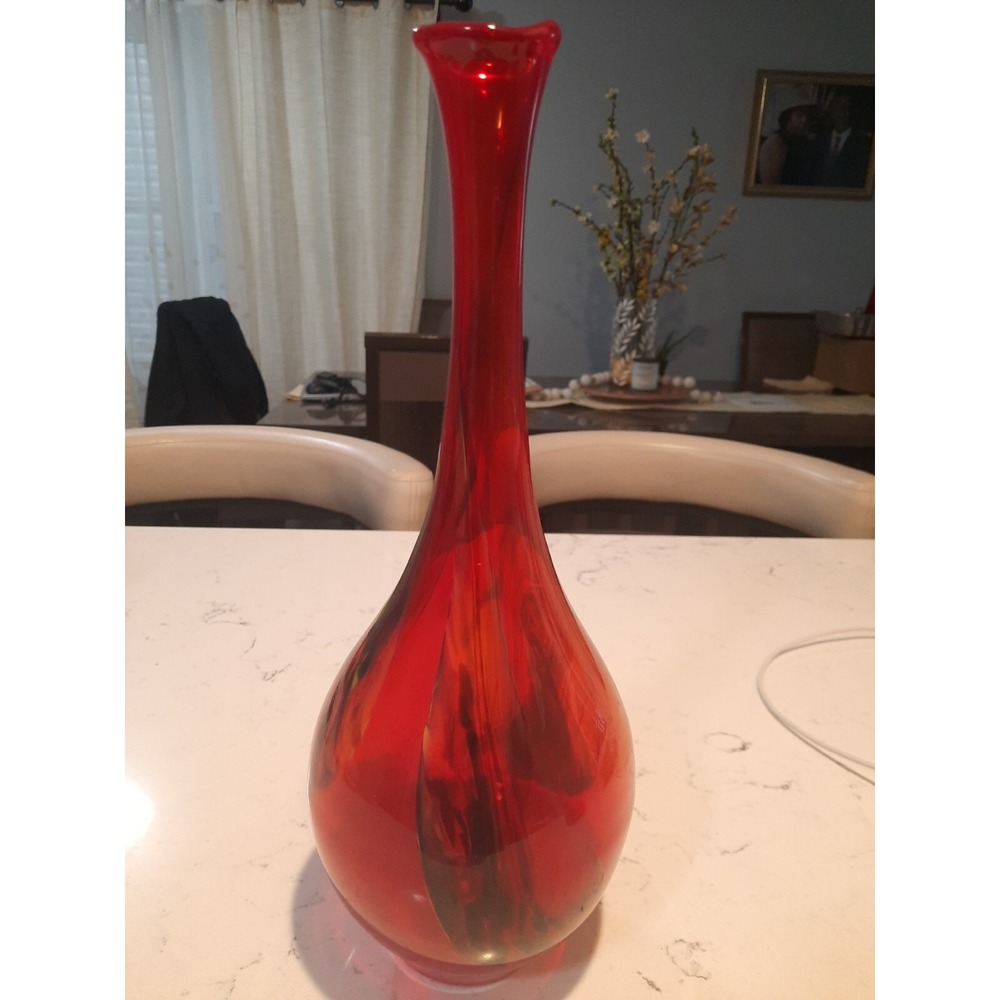 Pier 1 Red Glass Vase With Swirls 14"